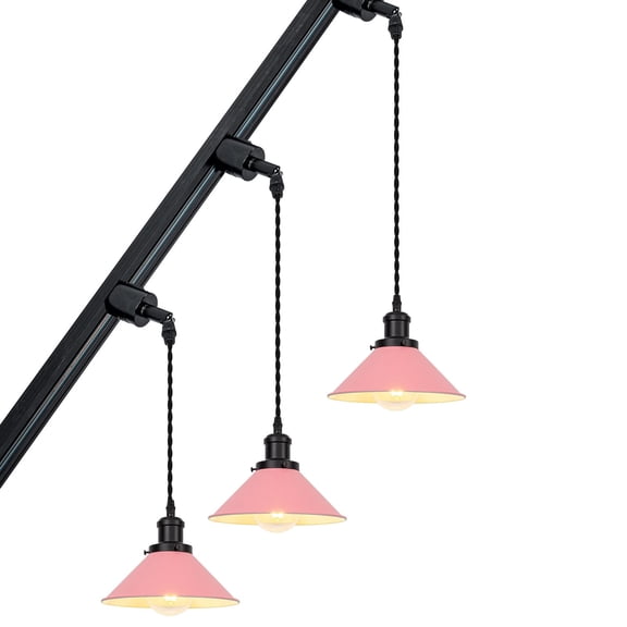 KAYYELAMP 3-Pack Inclined Position Roof Tracking Lamp H-Type Adjusted Rotated Angle 3.2 Ft Wire Black & Pink Metal Droplight Vintage Design Droplight(No Bulb, Track)