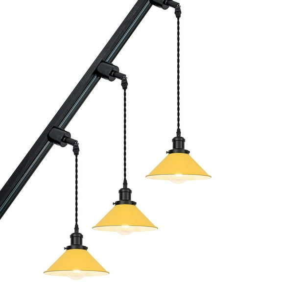 KAYYELAMP 3-Pack Inclined Position Roof Tracking Lamp H-Type Adjusted Rotated Angle 3.2 Ft Wire Black & Yellow Metal Droplight Vintage Design Droplight(No Bulb, Track)