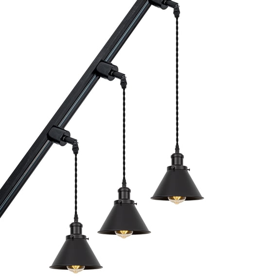 KAYYELAMP 3-Pack Inclined Position Roof Tracking Lamp J-Type Adjusted Rotated Angle 3.2 Ft Wire Whole Black Metal Droplight Retro Design Droplight for Kitchen(No Bulb, Track)