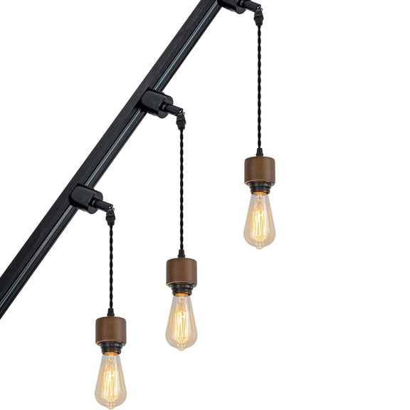 KAYYELAMP 3-Pack Inclined Position Roof Tracking Light H-Type Adjusted Rotated Angle 4.9 Ft Wire Walnut Base Retro Design Droplight for Home Store(No Bulb, Track)