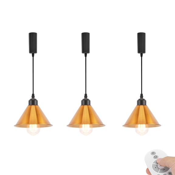KAYYELAMP 3-Pack Industrial Style Dimmable Track Hanging Lamp H-Type 3.9ft Adjustable Cord Gold Metal Black Base E26 Vintage Pendant For Office Kitchen Restaurant