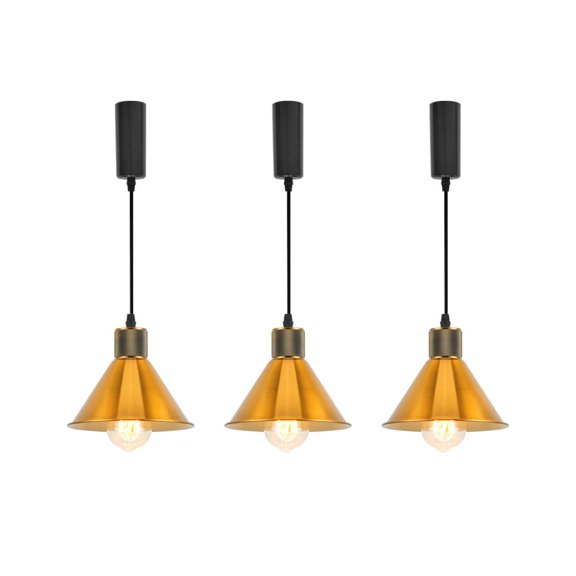 KAYYELAMP 3-Pack Industrial Style Track Hanging Light J-Type 3.9ft Adjustable Cord Gold Metal Vintage Pendant For Office Kitchen Restaurant