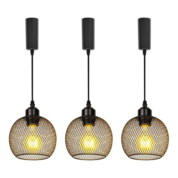 KAYYELAMP 3-Pack J-Type Rounded Hollow Metal Track Lighting E26 Base 3.2 Feet Light Adjustable Cord Pendant Vintage Design for Kitchen Restaurant(No Bulb, Track)