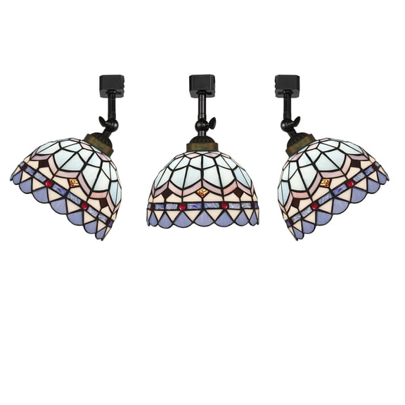 KAYYELAMP 3-Pack J-Type Track Head Lighting Adjustable Angle Tiffany Ceiling Light Blue Glass Shade Handmade Antique Retro Track Light Fixture For Gallery Mirror Front