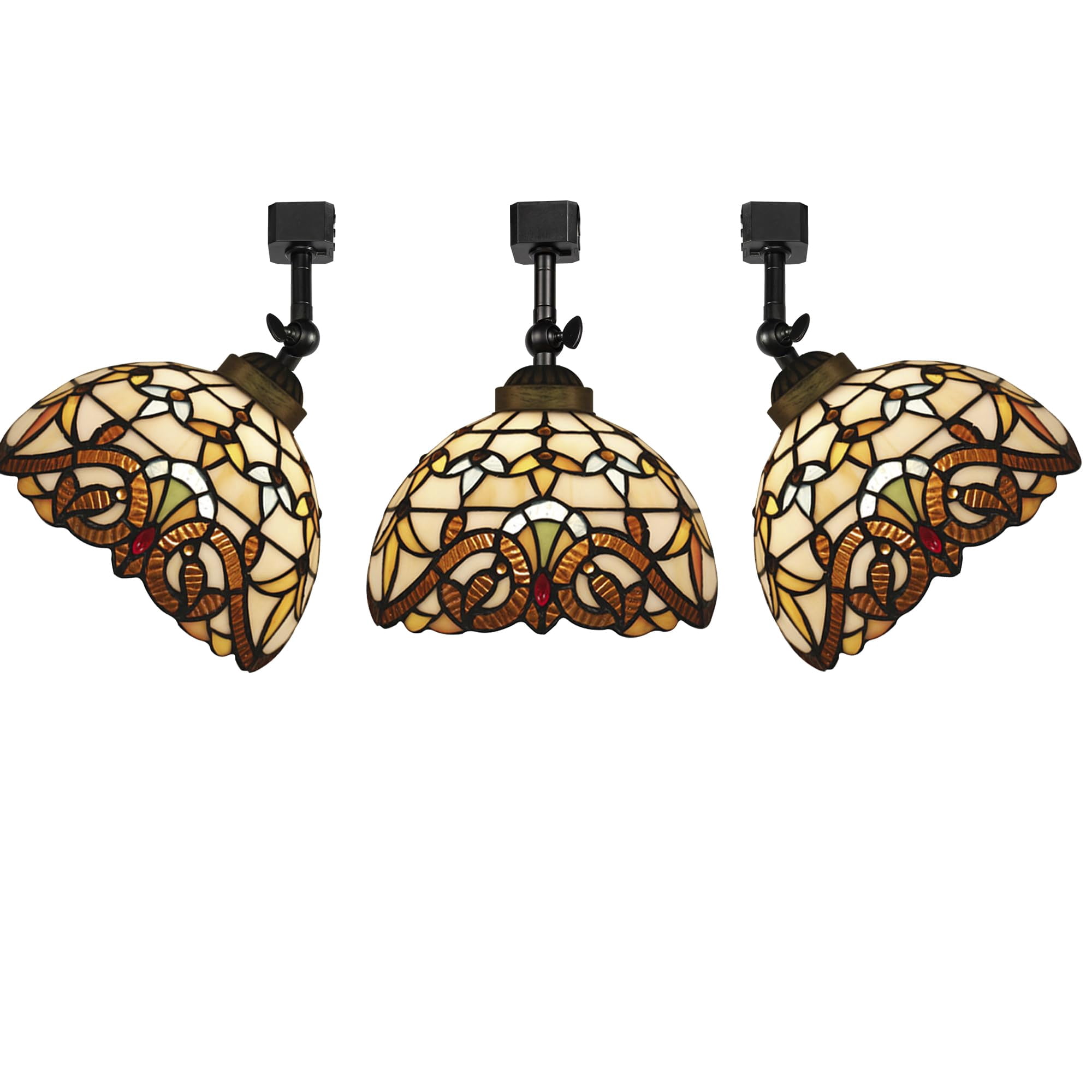 KAYYELAMP 3-Pack J-Type Track Head Lighting Adjustable Angle Tiffany Ceiling Light Multi-Color Brown Glass Handmade Antique Track Light Fixture For Gallery Mirror Front