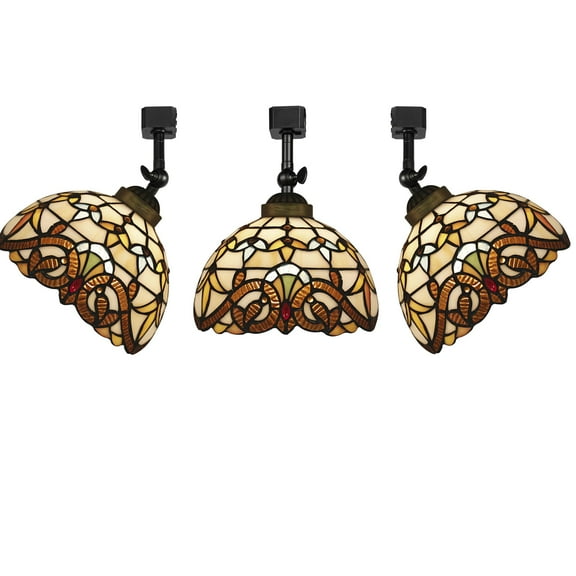 KAYYELAMP 3-Pack J-Type Track Head Lighting Adjustable Angle Tiffany Ceiling Light Multi-Color Brown Glass Handmade Antique Track Light Fixture For Gallery Mirror Front