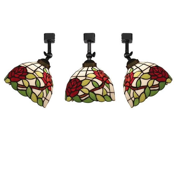 KAYYELAMP 3-Pack J-Type Track Head Lighting Adjustable Angle Tiffany Ceiling Light Red Rose/Leaf Glass Shade Handmade Track Light Fixture For Gallery Mirror Front