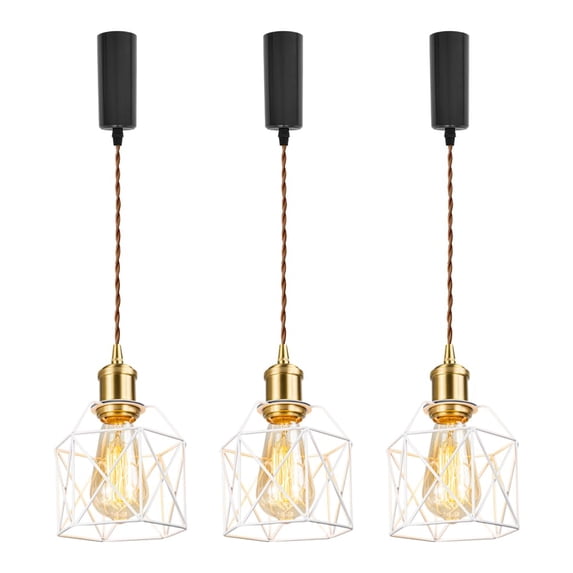 KAYYELAMP 3-Pack J-Type Track Light 3.2Ft Adjustable Cord Brass Base White Hollow Shade Modern Pendant for Farmhouse Home Store(No Bulb, Track)