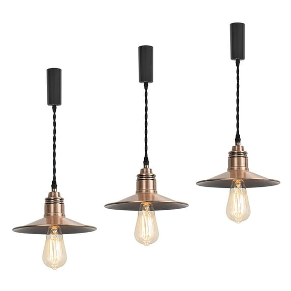 KAYYELAMP 3-Pack Red Copper Metal Shade and Base Vintage Track Lamp Adjusted Cable J-Type Track Pendant Lighting for Kitchen Dining Room(No Bulb, Track)