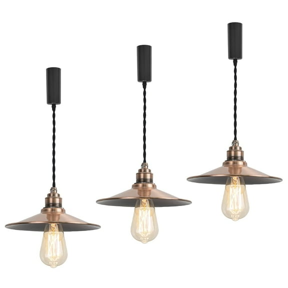 KAYYELAMP 3-Pack Red Copper Shade with Base Vintage Track Lamp Adjusted Cable J-Type Track Pendant Lighting for Kitchen Stairs(No Bulb, Track)