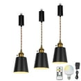 thumbnail image 1 of KAYYELAMP 3-Pack Remote Dimmable Rechargeable Battery 3.2Ft Adjustable Height Pendant Light Black Barrel Metal Lampshade Copper Base Vintage Design for Home Kitchen Bedroom, 1 of 7