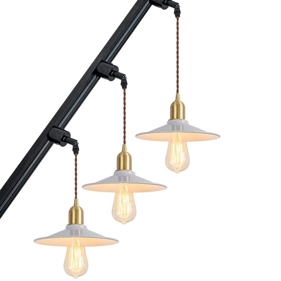 KAYYELAMP 3-Pack Slope Position Roof Track Light H-Type E26 Brass Base Dia 8.6" White Shade 3.2 Ft Cord Modern Pendant Lighting for Kitchen Bar Dining Room(No Bulb, Track)