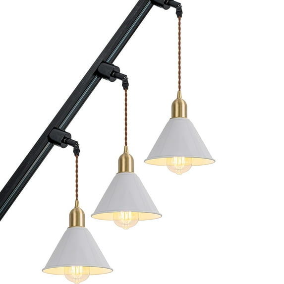 KAYYELAMP 3-Pack Slope Position Roof Track Light H-Type E26 Brass Base White Metal Shade 3.2 Ft Cord Modern Pendant Lighting for Kitchen Bar Dining Room (No Bulb, Track)
