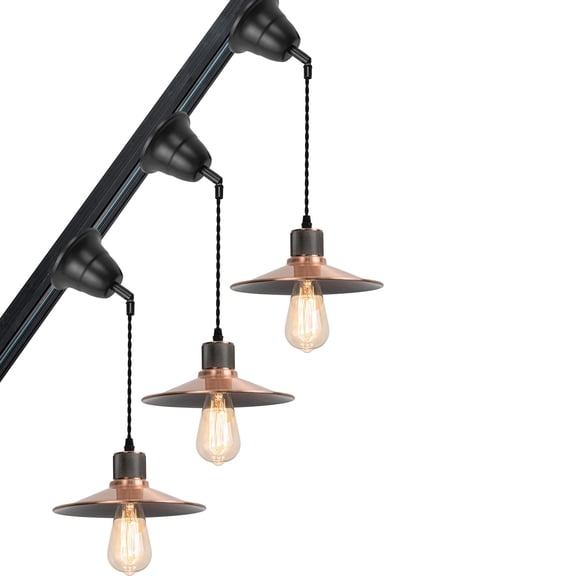 KAYYELAMP 3-Pack Slope Position Roof Track Light J-Type Adjusted Cord Vintage Red Copper Finish Pendant Lighting for Kitchen Bar Loft(No Bulb, Track)