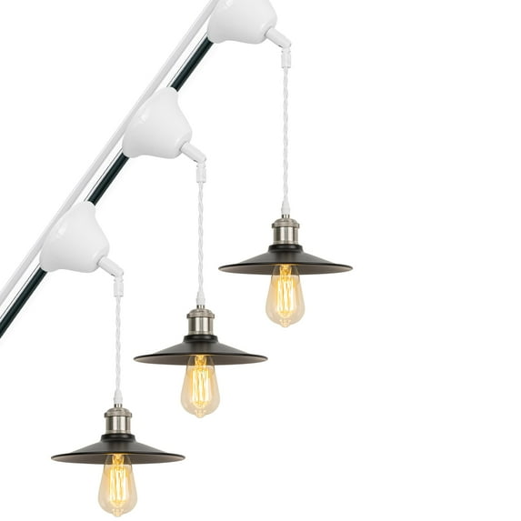 KAYYELAMP 3-Pack Tilt Position Track Light J-Type Bright Nickel Base Black Metal Adjusted Cord Retro Pendant Light for Inclined Position Roof(No Bulb, Track)