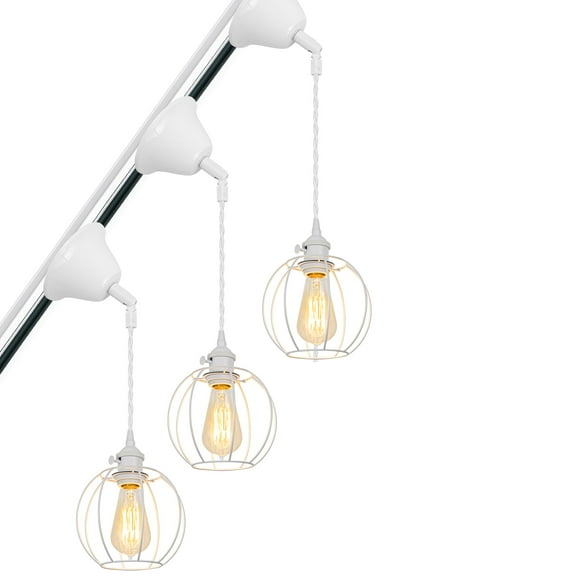 KAYYELAMP 3-Pack Tilt Position Track Light J-Type White Metal Cage Adjusted Cord Track Mount Pendant Light for Kitchen Inclined Position Roof Room(No Bulb, Track)