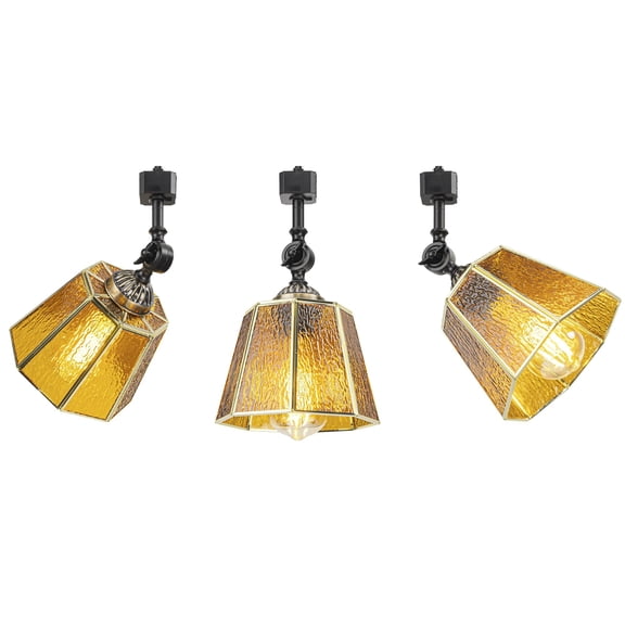 KAYYELAMP 3-Pack Track Mount Ceiling Light H-Type Adjustable Angle Tiffany-Style Brown E26 Vintage Track Head Lighting for Loft Wall Painting Hallway(No Bulb, Track)