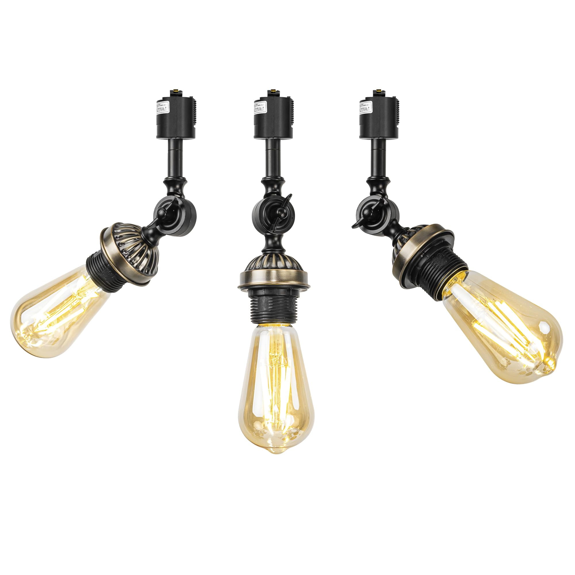 KAYYELAMP 3-Pack Track Mount Ceiling Light J-Type Vintage E26 Lamp Base Adjustable Angle Minimalist Track Head Lighting for Loft Wall Painting Hallway(No Bulb, Track)