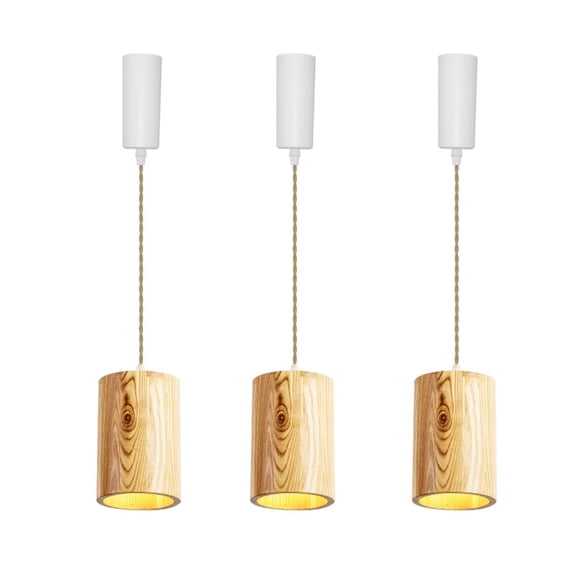 KAYYELAMP 3-Pack Wabi-Sabi Style Track Hanging Light J-Type 3.9ft Adjustable Cord Wood Pendant Lamp Nordic Style For Bar Kitchen Restaurant