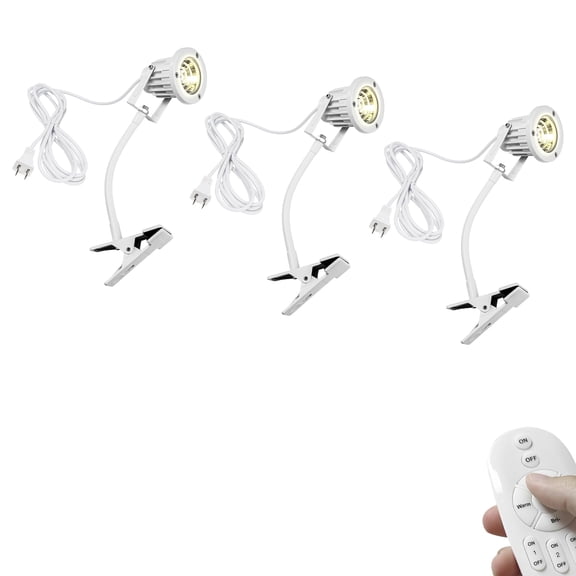 KAYYELAMP 3-Pack White Metal 7W Spot Light Remote Control Clip Mount Flexible Angle Adjustment Dimmable Waterproof Accent Lighting 9.8 Feet Plug in Cable Modern Design for Background Rental House