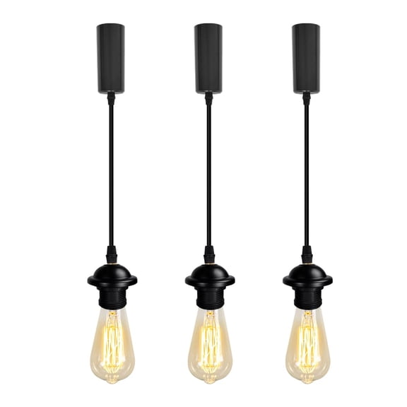 KAYYELAMP 3 Pcs 3.9Ft Adjustable Wire Black Pendant J-Type Track Mount Minimalist Design Mini E26 Base Track Lamp For Kitchen Dining Room(No Bulb, Track)