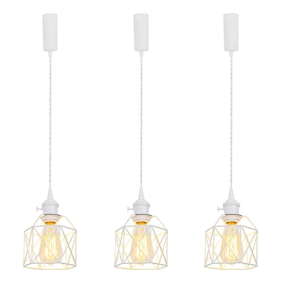 KAYYELAMP 3 Pcs Adjusted Cable H-Type Track Lamp White Switch Base Hollow Shade Modern Design Pendant Lighting for Kitchen Dining Room(No Bulb, Track)