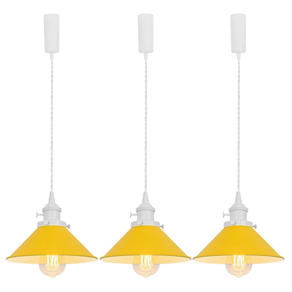 KAYYELAMP 3 Pcs Adjusted Cable H-Type Track Lamp White Switch Base Yellow Shade Simple Design Pendant Lighting for Kitchen Dining Room(No Bulb, Track)