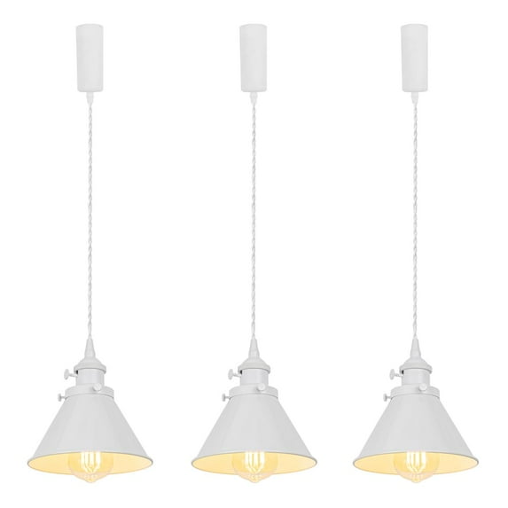 KAYYELAMP 3 Pcs Adjusted Cable J-Type Track Lamp White Switch Base with Shade Modern Design Pendant Lighting for Kitchen Dining Room(No Bulb, Track)