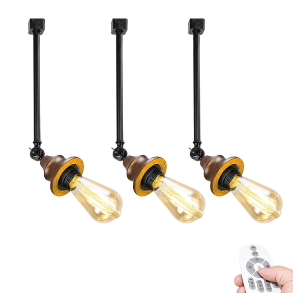 KAYYELAMP 3 Pcs Black Metal 16.1" Height Dimmable Track Light Walnut Base J-Type Adjustable Angle Lighting Vintage Style for Kitchen Living Room(No Track)