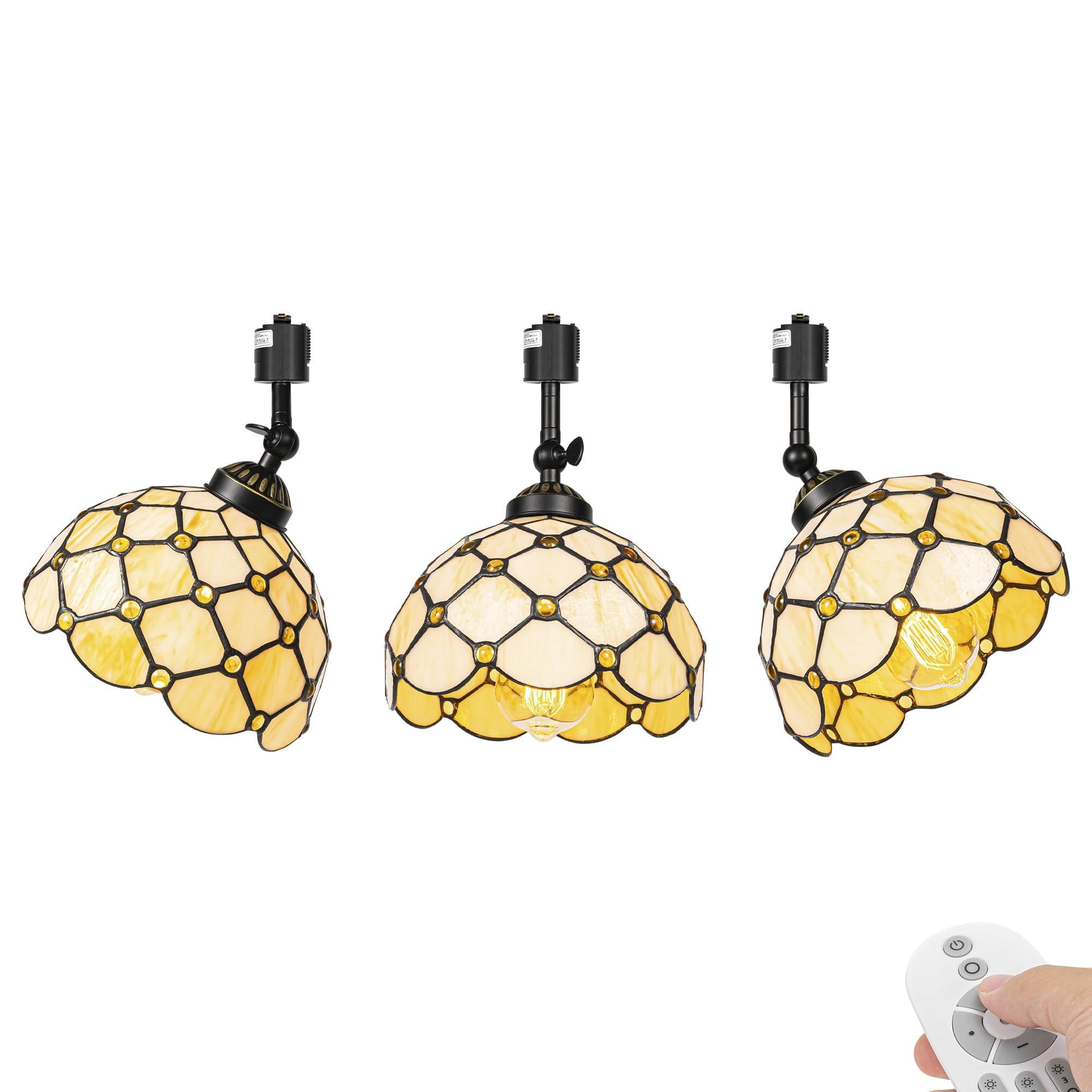 KAYYELAMP 3 Pcs Dimmable J-Type Track Head Lighting Adjustable Angle Tiffany Ceiling Light Glass Shade And Beads Handmade Minimalist Track Light Fixture For Gallery Mirror Front(No Track)