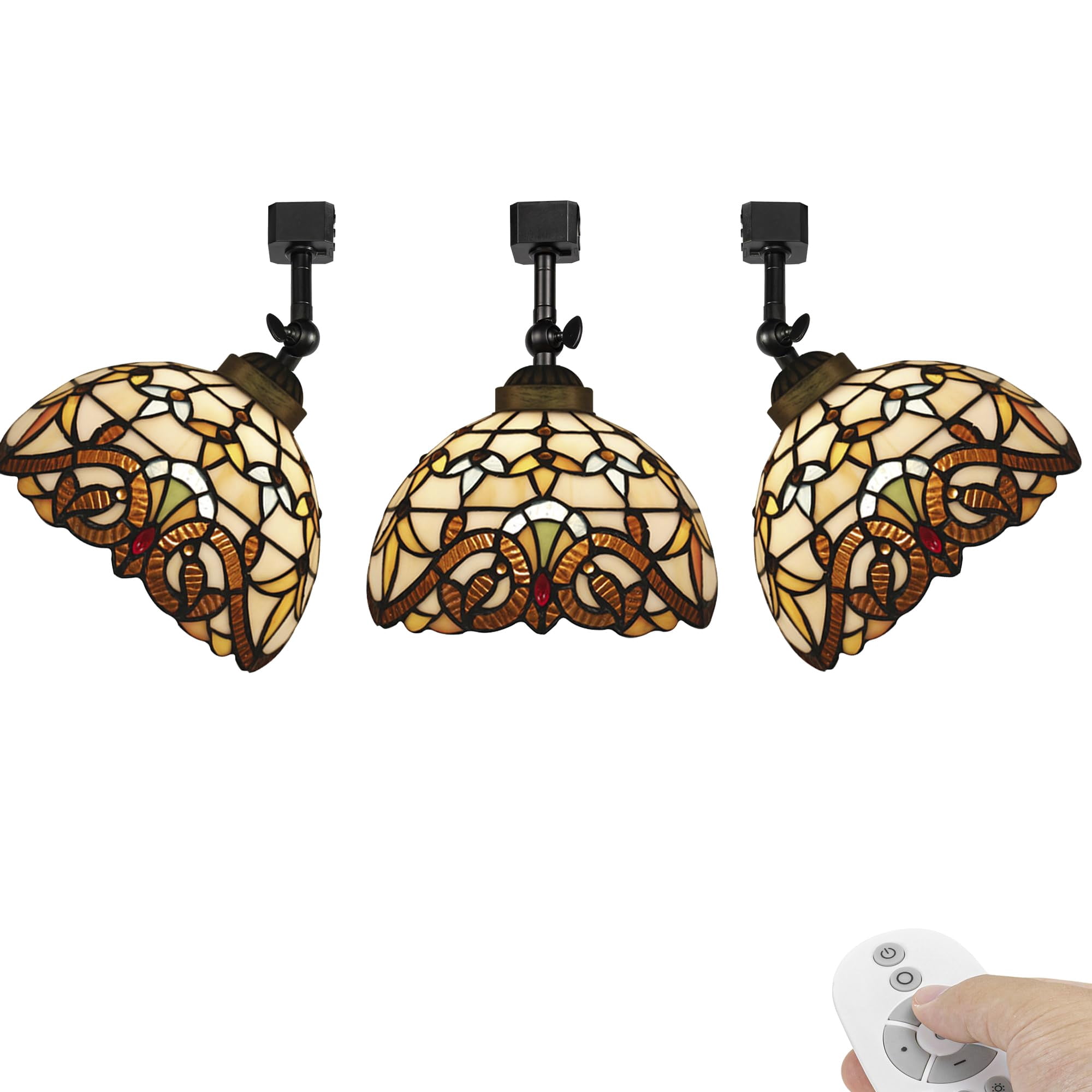 KAYYELAMP 3 Pcs Dimmable J-Type Track Head Lighting Adjustable Angle Tiffany Ceiling Light Multi-Color Brown Glass Handmade Antique Track Light Fixture For Gallery Mirror Front(No Track)