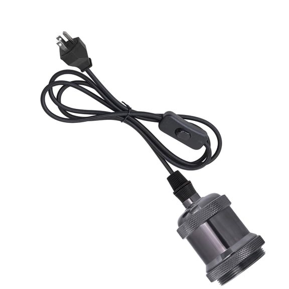 KAYYELAMP 3-Prong 15Ft Plug in Black Weave Rope Corded Pendant Light With Pearl Black E26 Base Vintage Metal Hanging Lamp For Kitchen Corner(No Bulb)