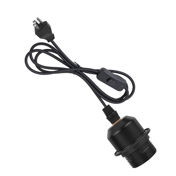 KAYYELAMP 3-Prong 5.9Ft Plug in Black Weave Rope Corded Pendant Light With E26 Base Vintage Metal Hanging Lamp For Kitchen Corner(No Bulb)