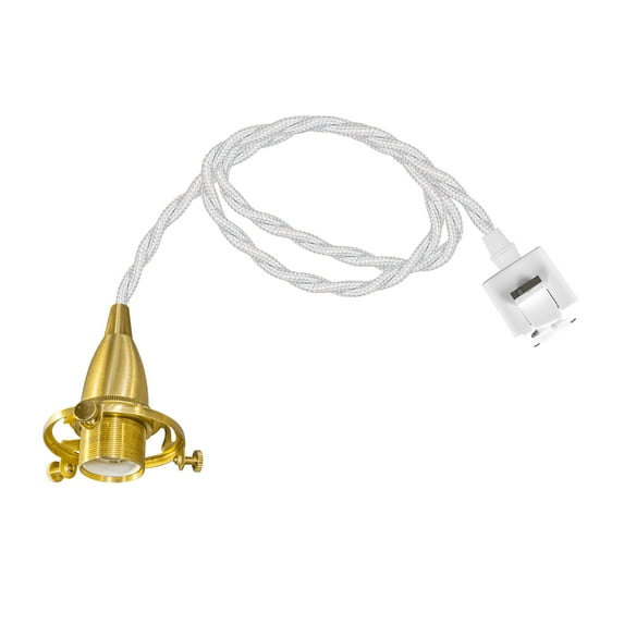 KAYYELAMP 34.6 inches White Twisted Cord Brass E12 Base J-Type Track Light Vintage Design for Kitchen Dining Room Loft Home(No Bulb, Track)