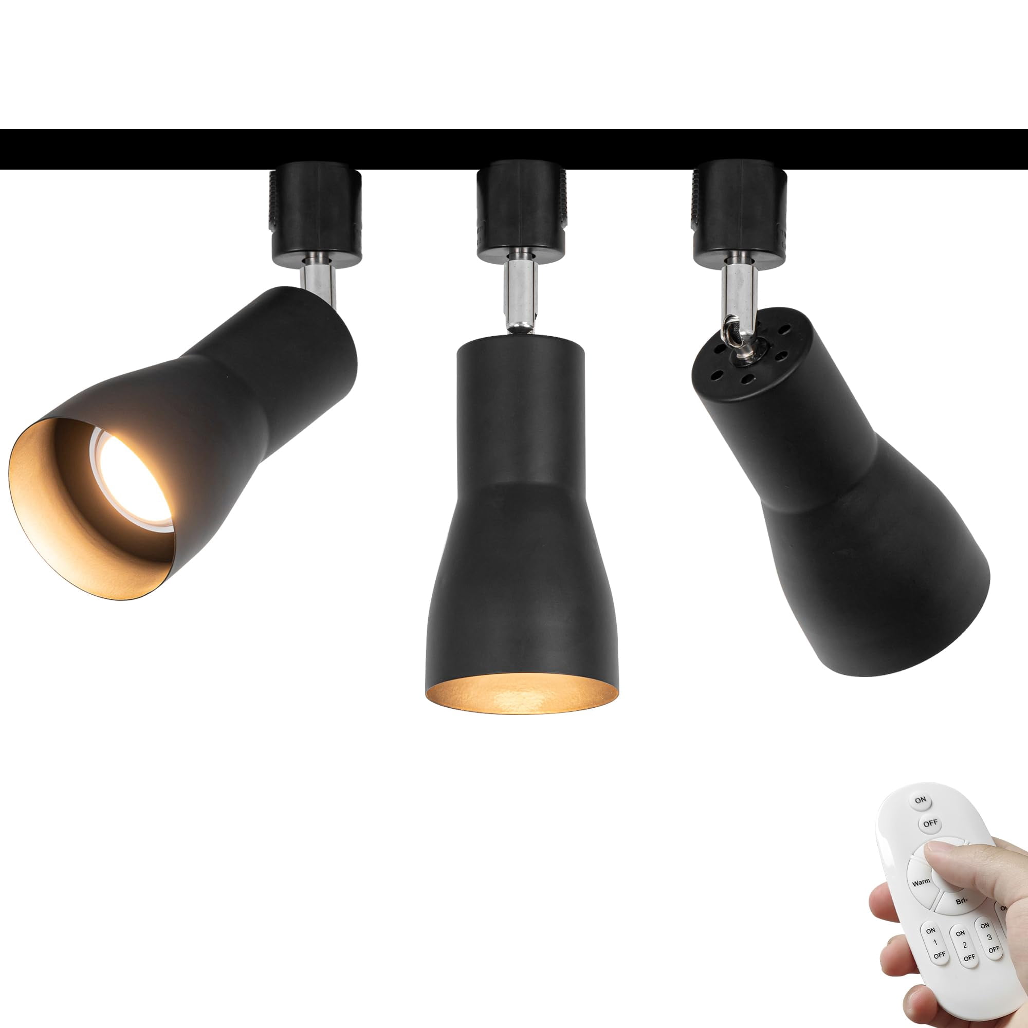 KAYYELAMP 3Pcs Adjusted Angle Rotated Degree H-Type Focusing Lighting Dimmable Remote Track Lamp Black Metal Vintage Design for Kitchen Bar Loft Store