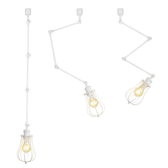 KAYYELAMP 3Pcs H-Type 40.5" Height Track Light White Metal Adjustable Arm Rotated Pendant Light With White Cage Shade Modern Design For Loft Kitchen(No Bulb, Track)