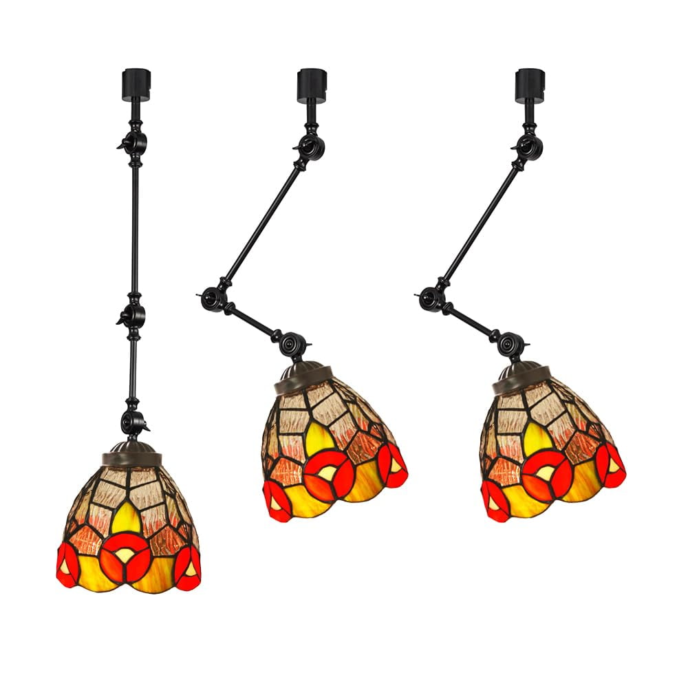KAYYELAMP 3Pcs H-Type Track Head Lighting Adjustable Angle Tiffany Ceiling Lamp Art Handmade Glass Black Metal Modern Trend Style Track Light for Gallery Store(No Bulb, Track)