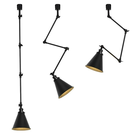 KAYYELAMP 3Pcs H-Type Track Light Black Metal Adjustable Arm Rotated Pendant Light Black Metal Cone Shade Vintage Design For Loft Kitchen(No Bulb, Track)