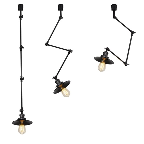 KAYYELAMP 3Pcs H-Type Track Light Black Metal Adjustable Arm Rotated Pendant Light Black Metal Shade Vintage Design For Loft Kitchen(No Bulb, Track)