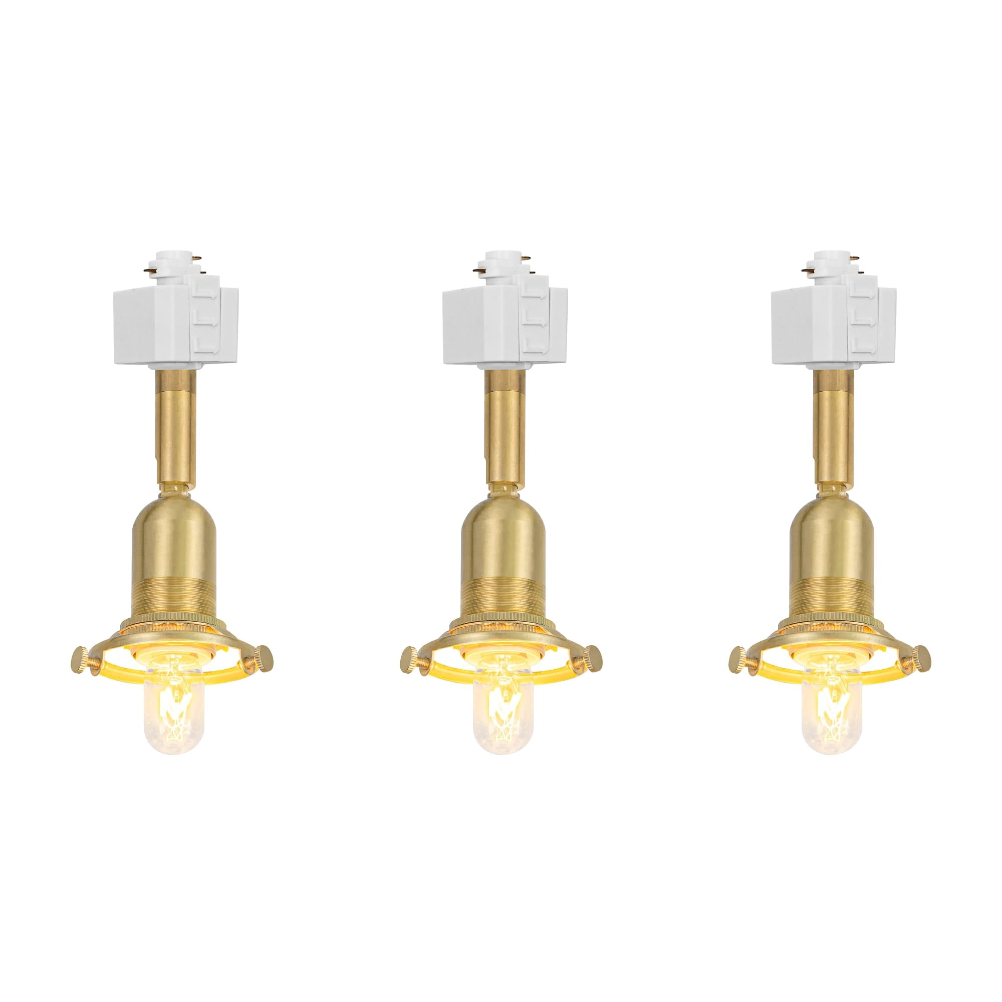 KAYYELAMP 3Pcs Halo System E12 Mini Brass Base White Shade Adjustable Titl Angle Track Lighting Vintage Design for Farmhouse Kitchen Sink Loft Home(No Bulb, Track)