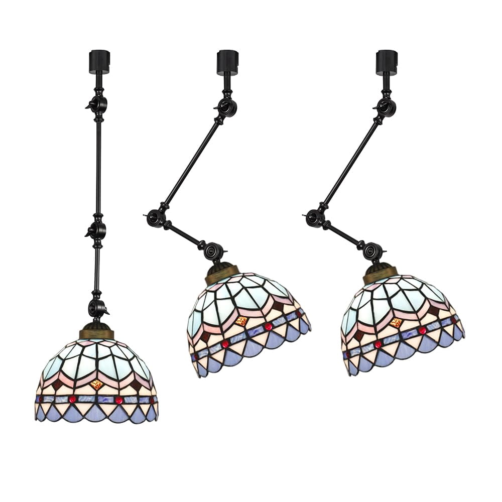 KAYYELAMP 3Pcs J-Type Track Head Lighting Adjust Angle Tiffany Ceiling Lamp Art Handmade Blue Glass Shade Black Metal Antique Track Light for Gallery Store(No Bulb, Track)