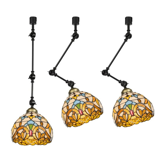 KAYYELAMP 3Pcs J-Type Track Head Lighting Adjust Angle Tiffany Ceiling Lamp Art Handmade Brown Glass Shade Black Metal Antique Track Light for Gallery Store(No Bulb, Track)