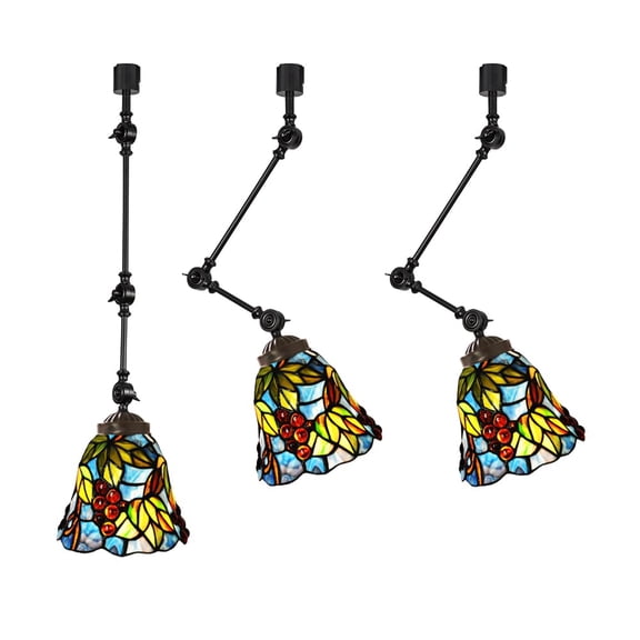KAYYELAMP 3Pcs J-Type Track Head Lighting Adjustable Angle Tiffany Ceiling Lamp Art Handmade Antique Glass Black Metal Track Light for Gallery Store(No Bulb, Track)