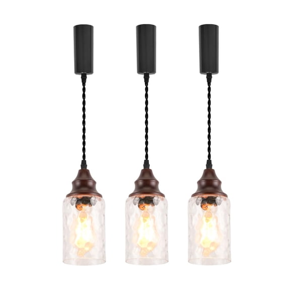 KAYYELAMP 3Pcs J-Type Track Light Vintage Walnut Base Clear Glass Shade 3.2Ft Adjusted Cord Retro Style for Home Office Kitchen(No Bulb, Track)