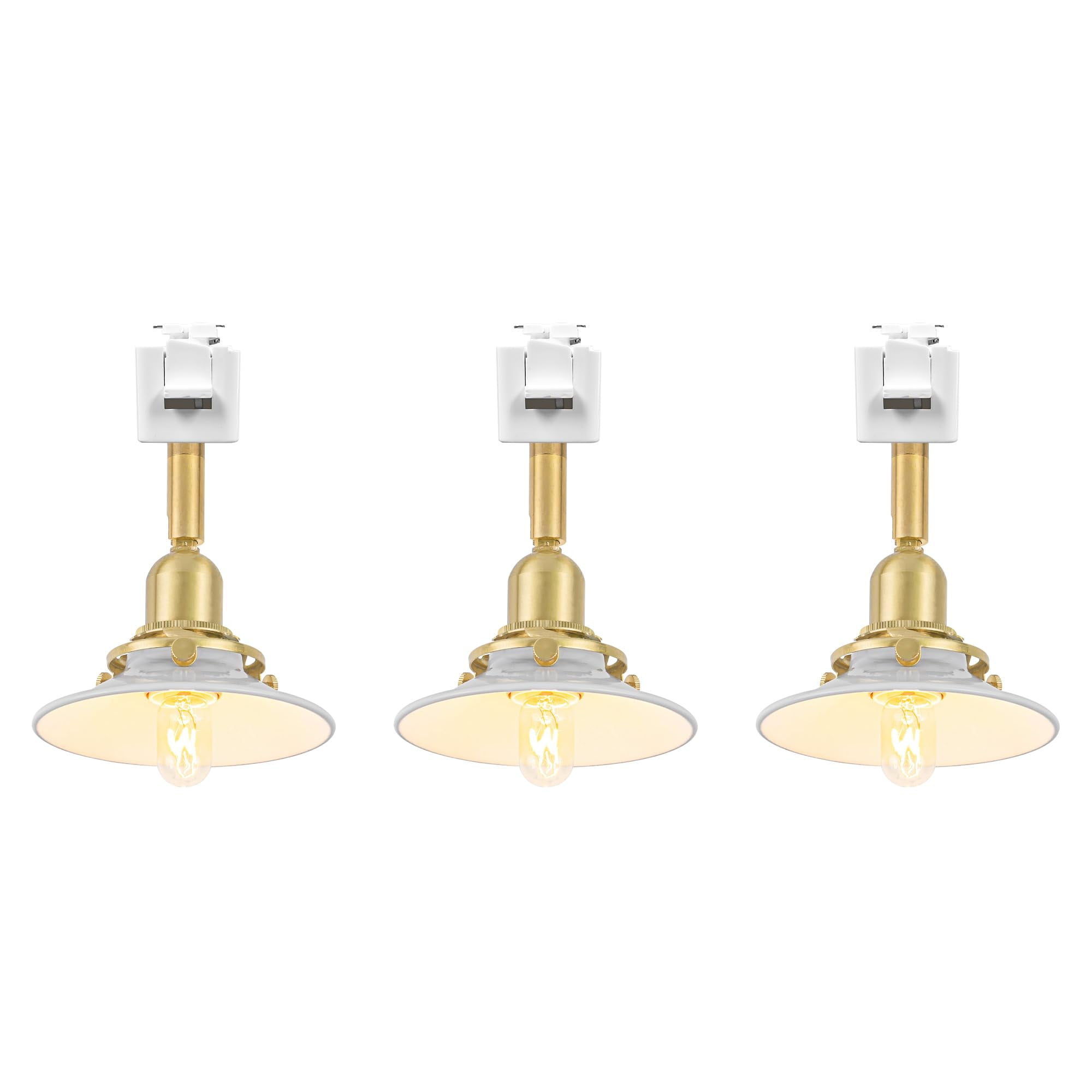 KAYYELAMP 3Pcs Juno System E12 Mini Brass Base White Shade Adjustable Titl Angle Track Lighting Modern Design for Farmhouse Kitchen Sink Loft Home(No Bulb, Track)