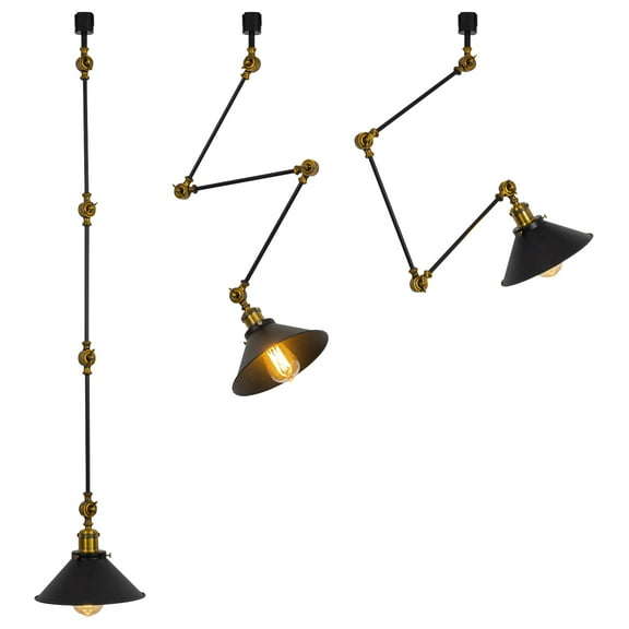 KAYYELAMP 48.8 inches Height Track Lamp with Black Metal Shade E26 Base Adjusted Angle J-Type Track Lighting Set Three Vintage Design for Background Store Kitchen(No Bulb, Track)