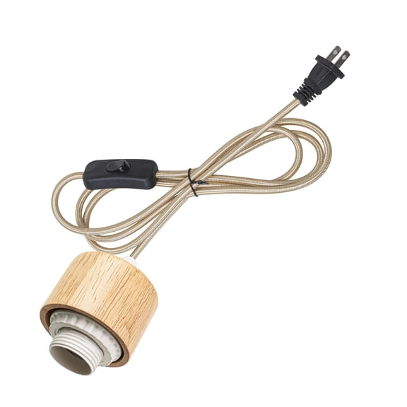 KAYYELAMP 5.9 Foot Plug in Button Outlet Light Gold Cable Hanging Light E26 Wood Base Modern Design for Bedsides Bay-Window Farmhouse Loft Kitchen(No Bulb)