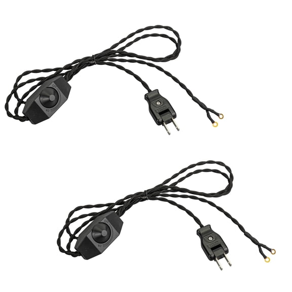 KAYYELAMP 5.9 Ft Black Twist Cord Plug Outlet DIY Power Wire Dimmable Switch Retro Style Lighting Accessory Part Set of Two