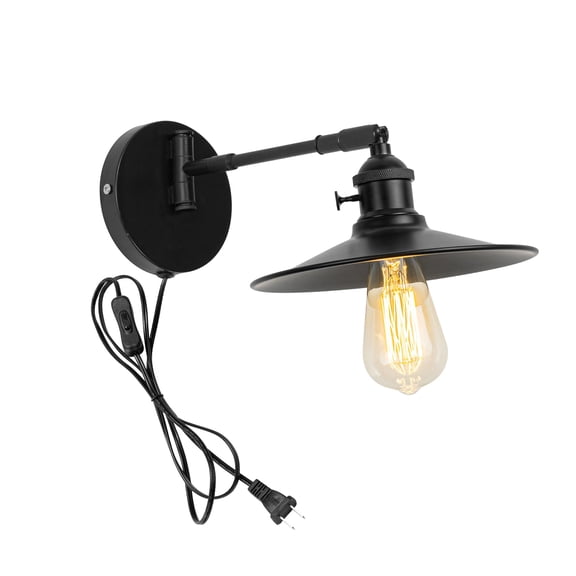 KAYYELAMP 5.9 Ft Plug in Wire On/Off Switch Black Simple Design Wall Sconce Adjustable Up & Down Left & Right Wall Lighting Fixture No Wiring Required for Stairs Home Bedsides(No Bulb)