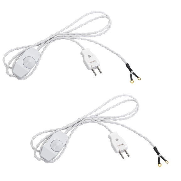KAYYELAMP 5.9 Ft White Twist Cord Plug Outlet DIY Power Wire Dimmable Switch Retro Style Lighting Accessory Part Set of Two